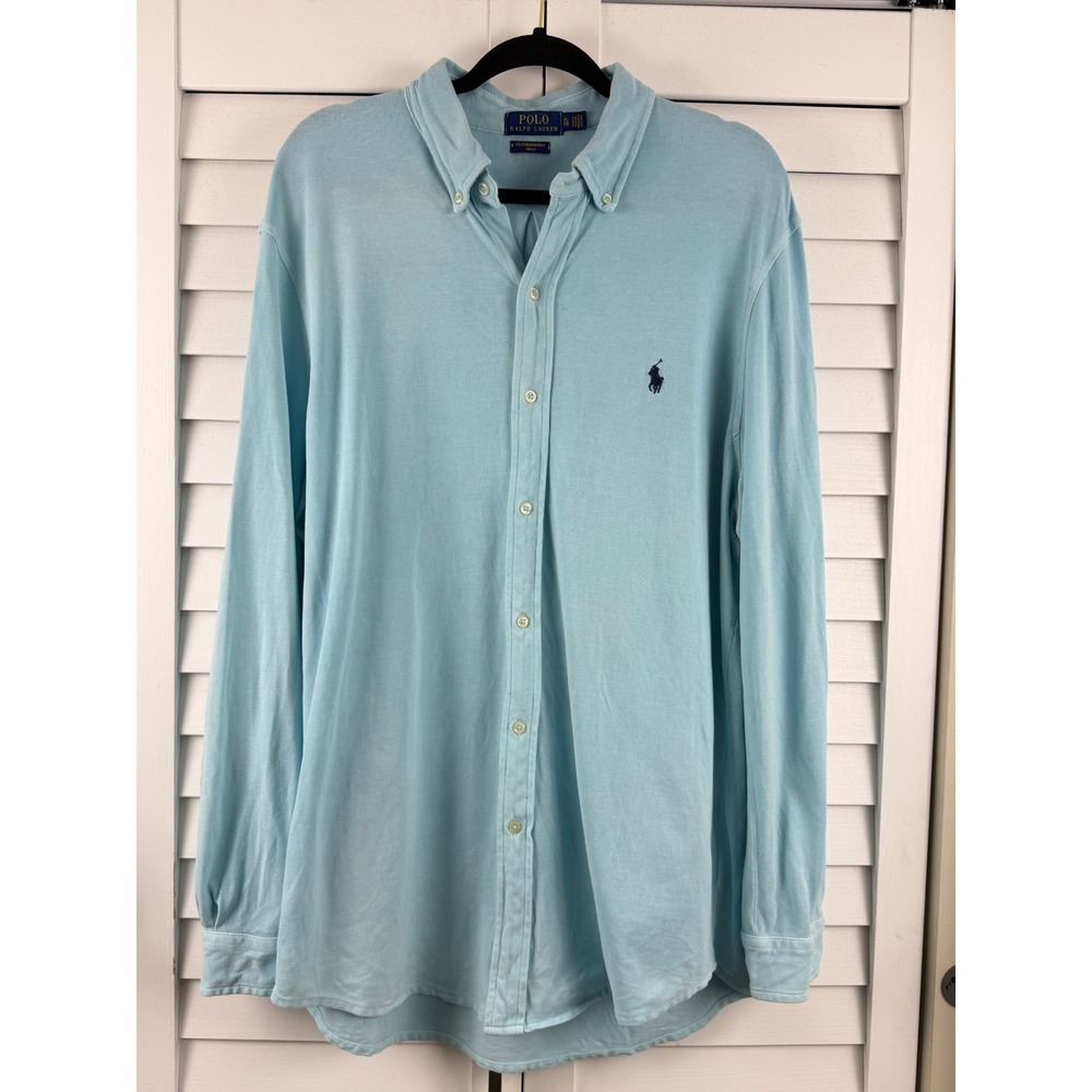 Polo Ralph Lauren Button‎ Down Shirt Mens XL Blue Featherweight Mesh Long Sleeve